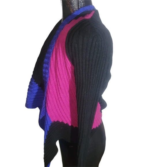 Alberto Malaki Colorblock Waterfall Cardigan In Black, Blue, and Pink M - Picture 4 of 6